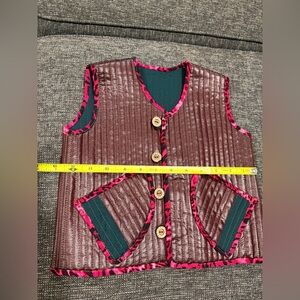 Kids Brown Quilted Vest with Pink Trim
